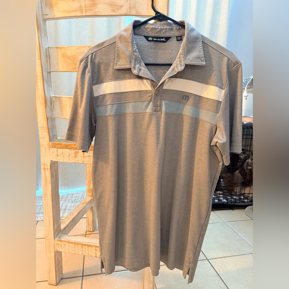 Travis Mathew Light Gray Polo with White Stripe Detail